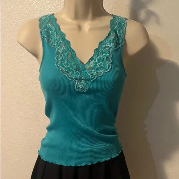 Marciano Teal Lace Trim Tank Top 100% cotton - Picture 1 of 4
